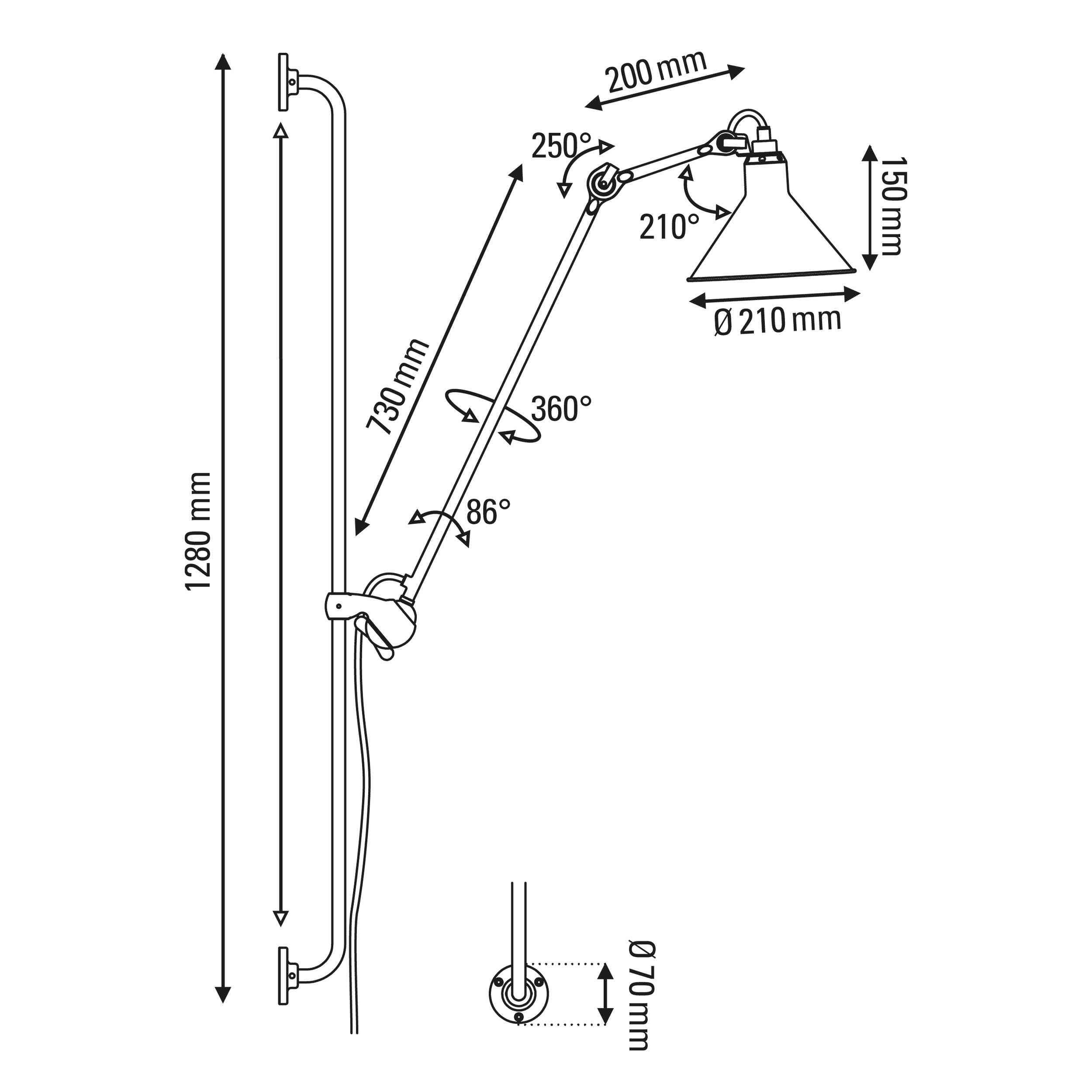 DCW éditions Lampe Gras N°214 E14 posuvné nástěnné svítidlo
