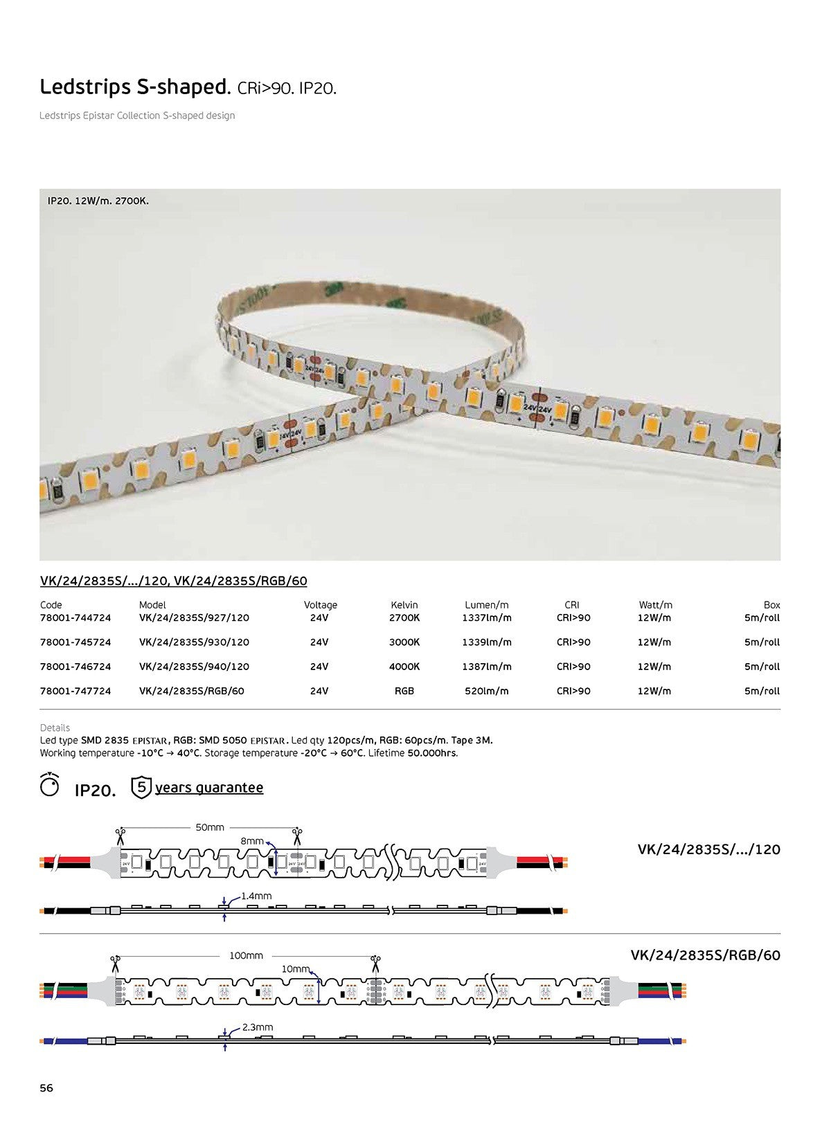 Taśma LED boczna S-Type 24V CRI90 IP20 2700K (5 m)