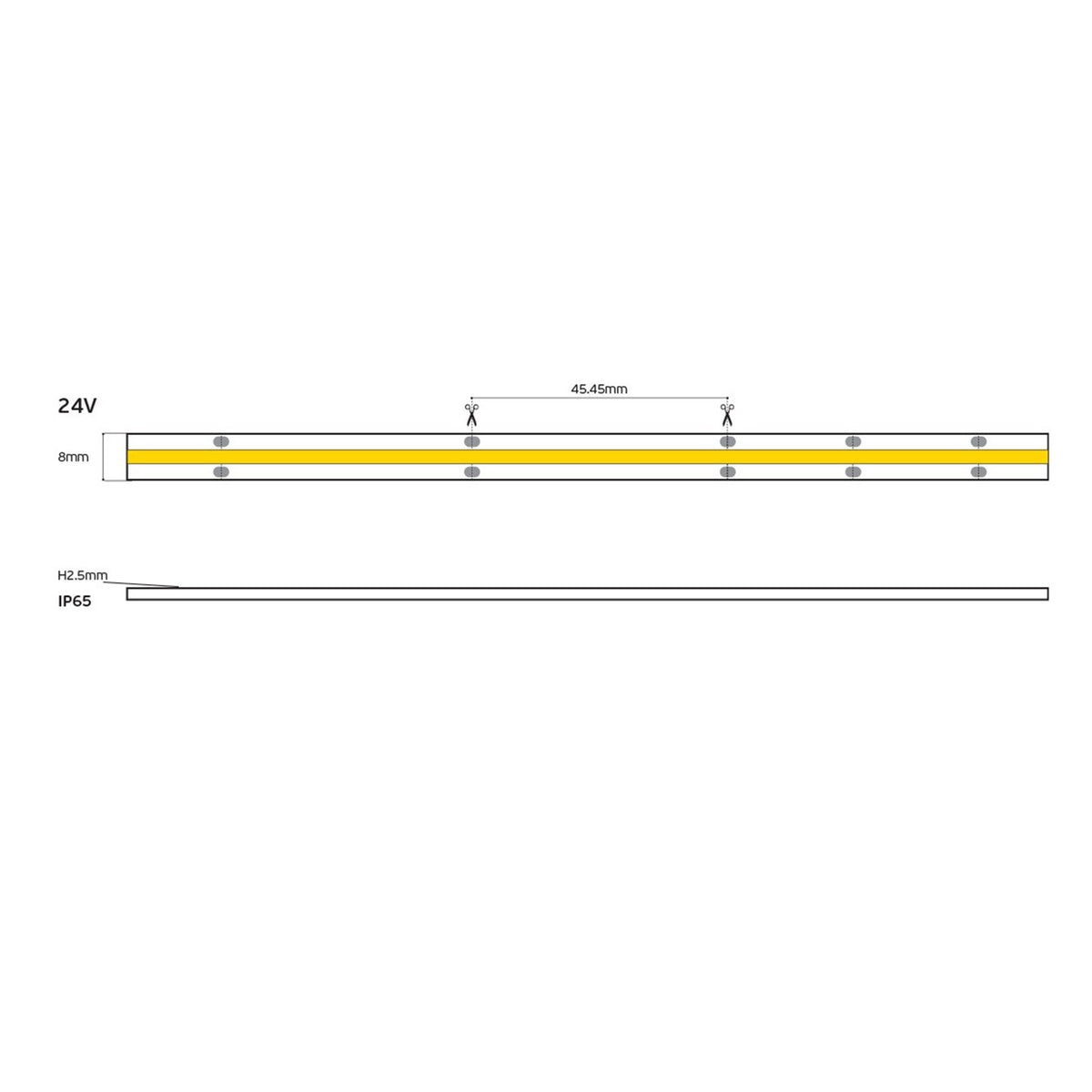 Taśma LED COB 24 V, CRI 90, IP65, 3000 K, z możliwością ściemniania (5 m)
