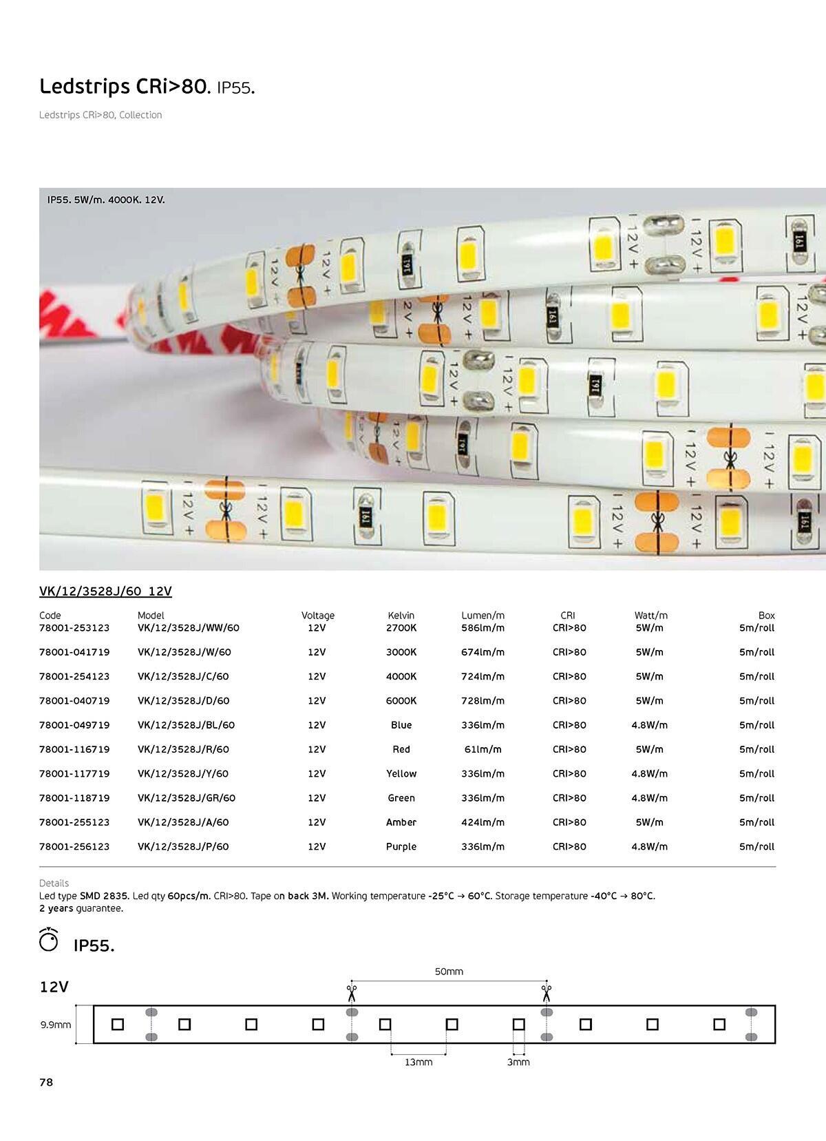 Taśma LED 12 V CRI80 IP55 2700 K (5 m)