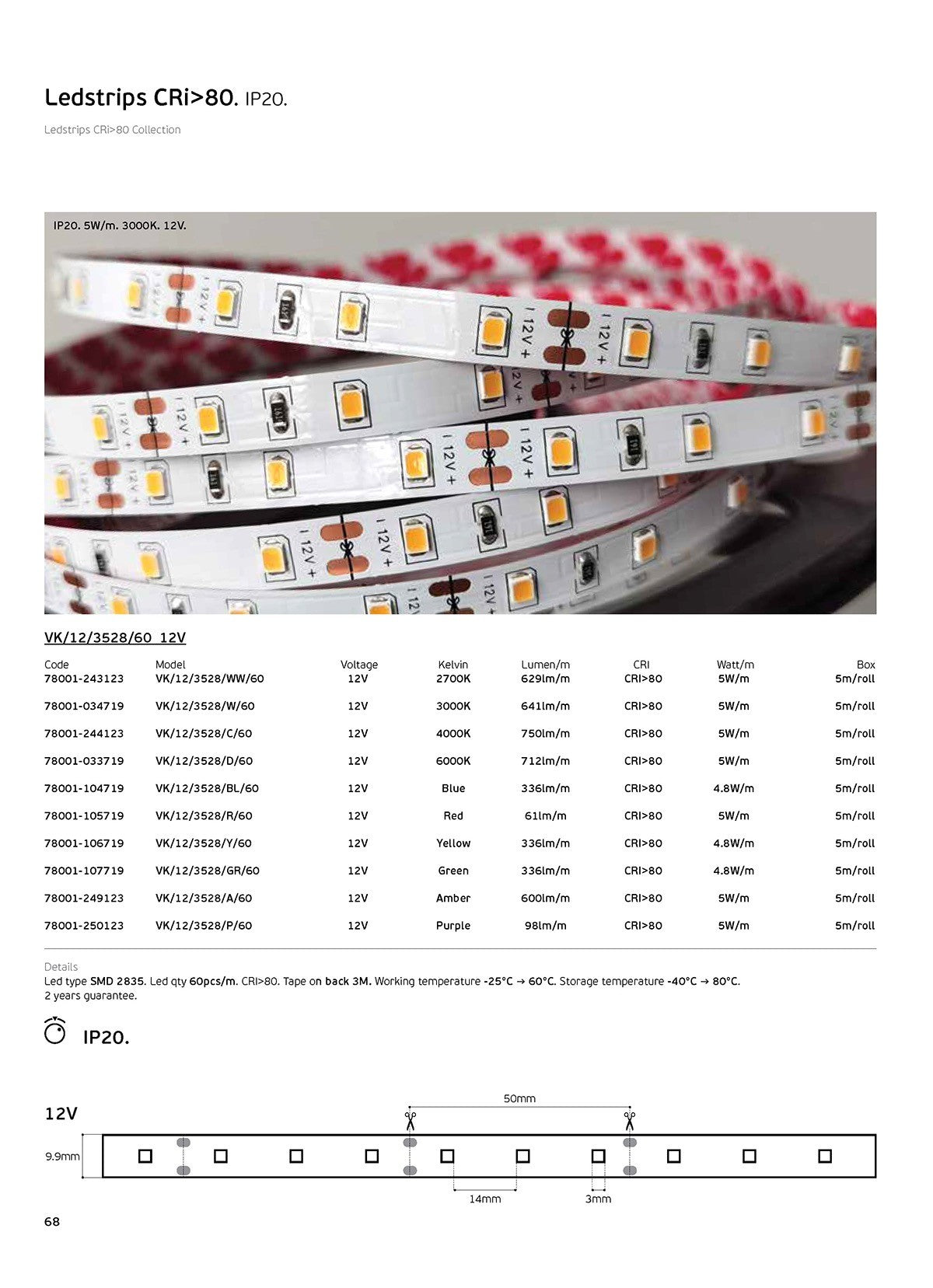 Taśma LED 12 V CRI80 IP20 4000 K (5 m)